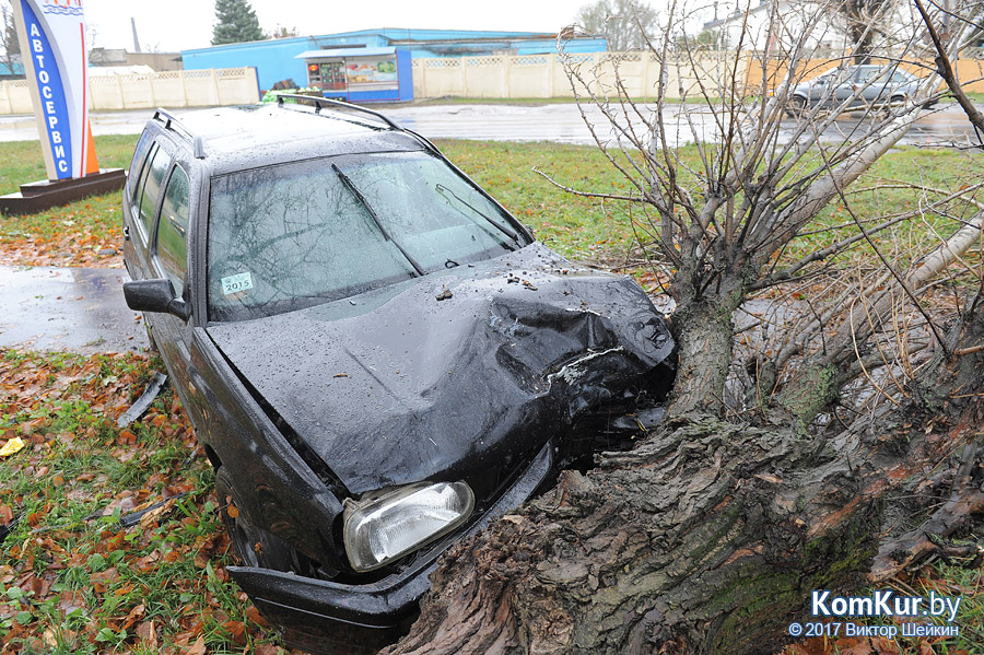 На улице Гоголя в Бобруйске Volkswagen врезался в дерево