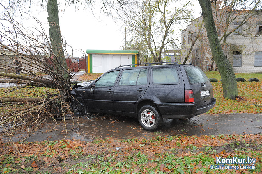 На улице Гоголя в Бобруйске Volkswagen врезался в дерево