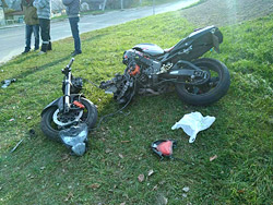Авария в Бобруйске: мотоцикл пополам