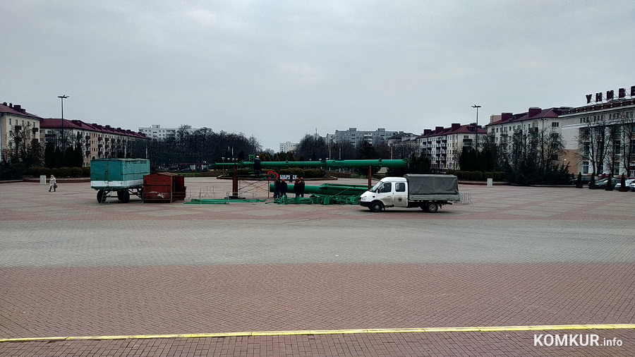 На главной площади Бобруйска началась установка новогодней елки