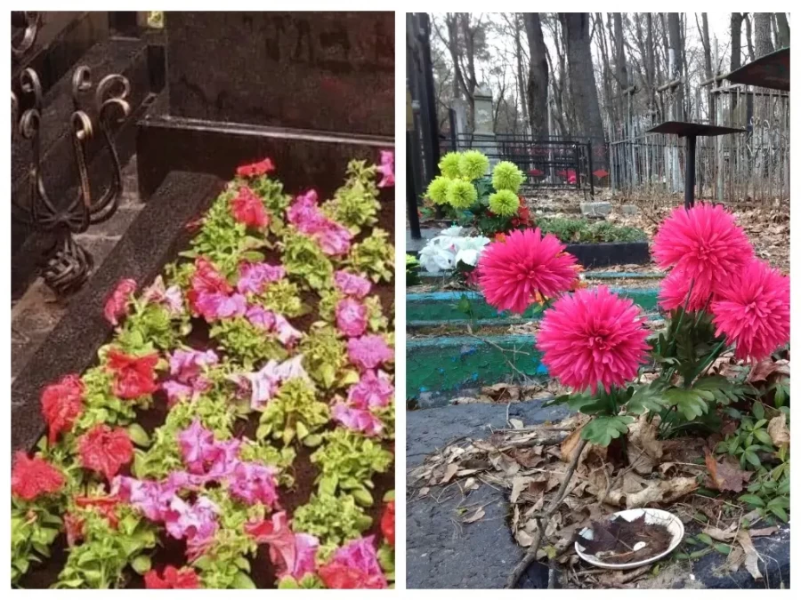 Могилки могут выглядеть по-разному. Фото слева pomnivsegda.ru.