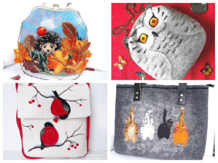 Сумки, изготовленные в технике валяния. 