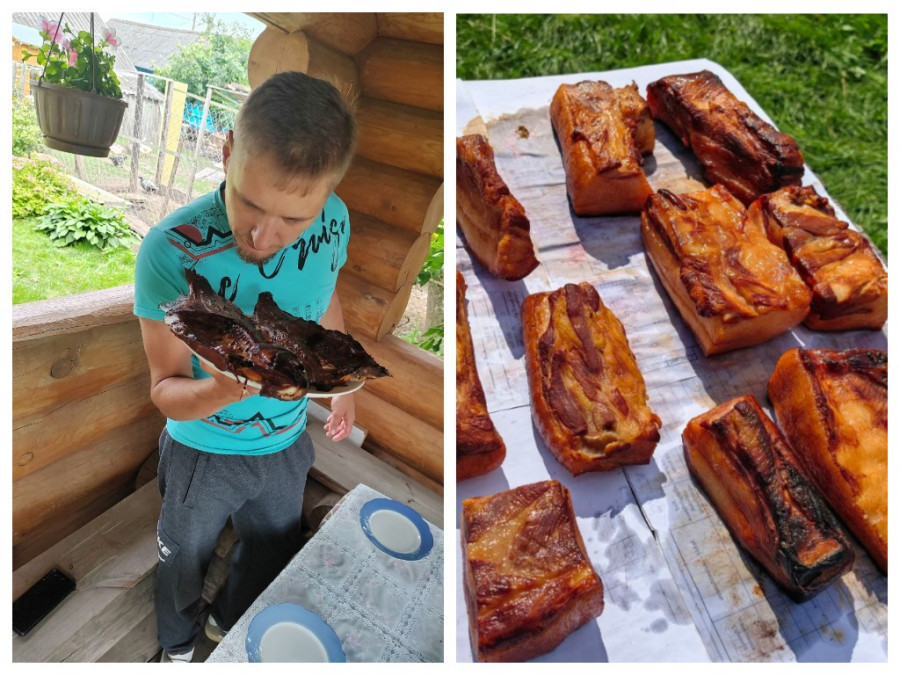 Мастер копчения Сергей Дундин со своим фирменным продуктом. 