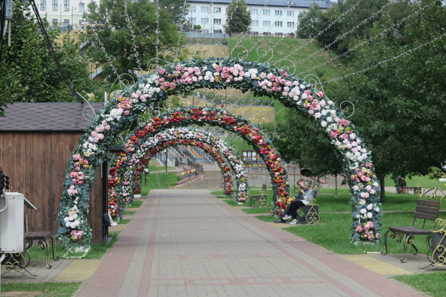 Август 2025 г. Могилев, парк Подниколье. Цветочные арки - прекрасная фотолокация.