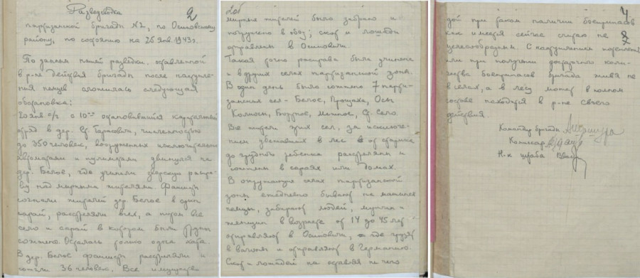 Январь 1943 года. Донесение советской разведки об уничтожении деревень в Осиповичском районе.