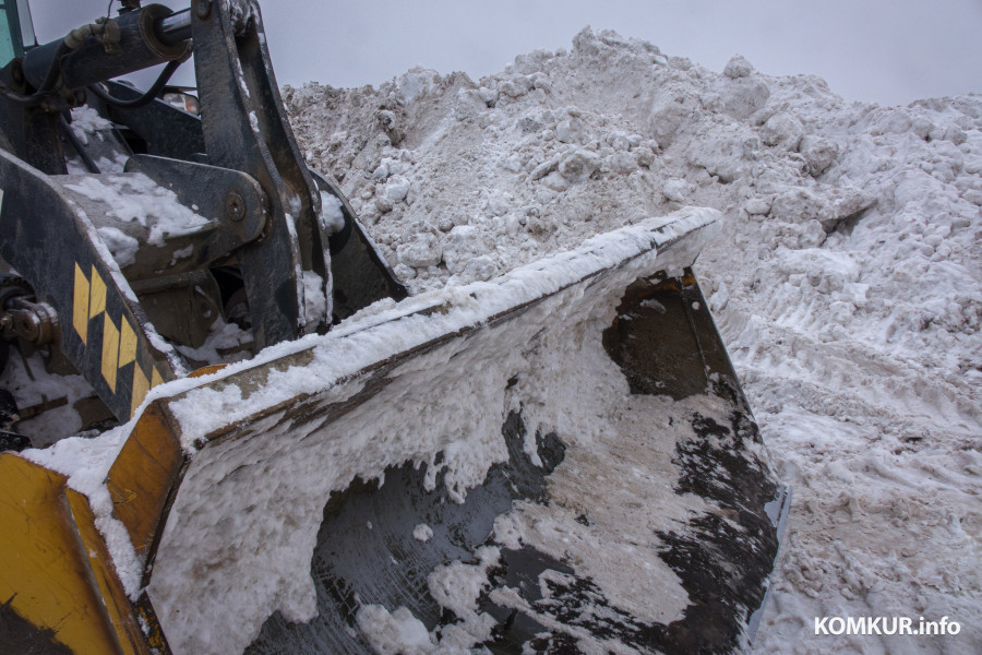 26.01.2026. Ленинский район, Бобруйск. Снег из города свозят на площадку временного складирования в районе поселка Керамичный
