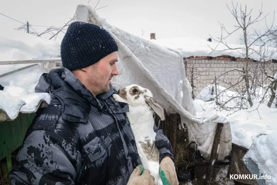 05.02.2026. Бобруйчанин Сергей Семенков держит свиней, кроликов и птиц на приусадебном участке.