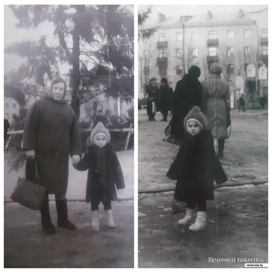 1992 год. Площадь Ленина в Бобруйске. Маленькая Диана с бабушкой на елке.
